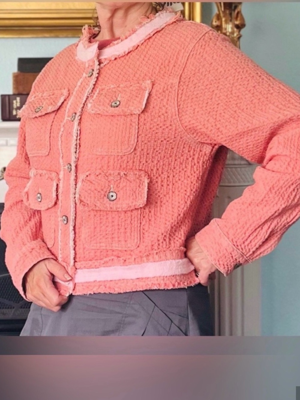 POL Coral Bouclé Pocket Jacket
